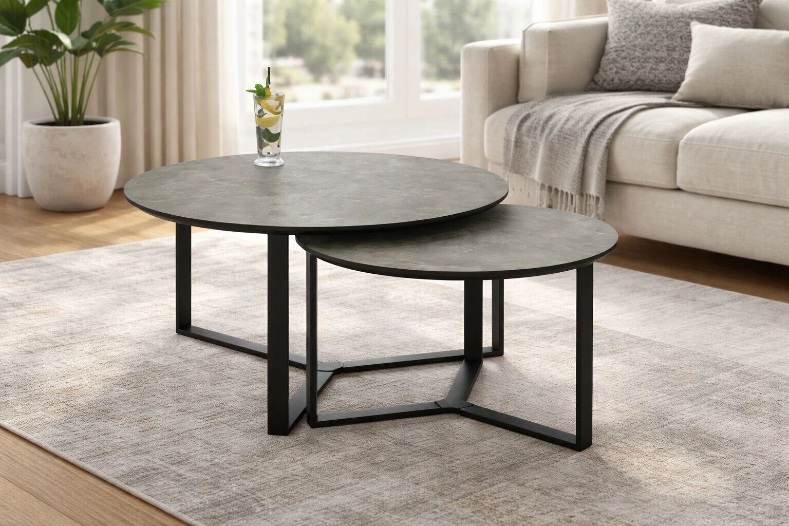MIAMI - Lot de  2 Tables Basses Rondes Emboitables diam 90+68