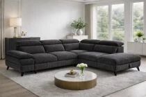 MURANO, Canap&eacute; Grand angle , convertible Gigogne 2 places + angle et pouf en velours c&ocirc;tel&eacute; 