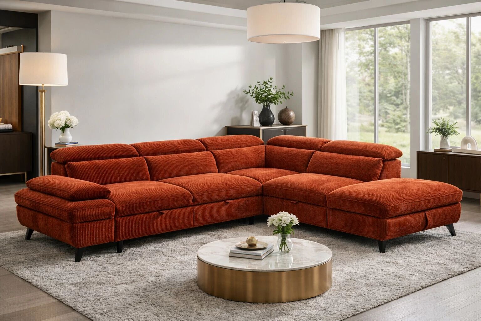 MURANO, Canap� Grand angle droite 2AP, convertible Gigogne 2 places + angle et pouf en tissu Astra