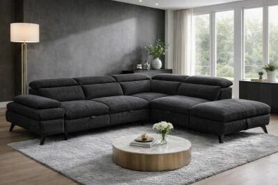 MURANO, Canap� Grand angle droite 2AP, convertible Gigogne 2 places + angle et pouf en tissu Astra