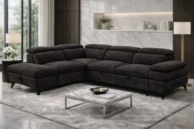 MURANO, Canap� Grand angle droite 2AP, convertible Gigogne 2 places + angle et pouf en tissu Astra