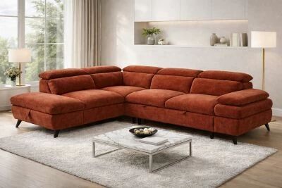 MURANO, Canap� Grand angle droite 2AP, convertible Gigogne 2 places + angle et pouf en tissu Astra