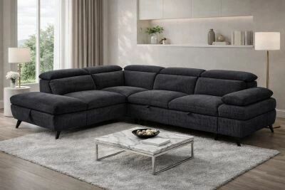 MURANO, Canap� Grand angle droite 2AP, convertible Gigogne 2 places + angle et pouf en tissu Astra