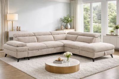 MURANO, Canap� Grand angle droite 2AP, convertible Gigogne 2 places + angle et pouf en tissu Astra