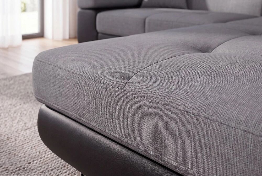 NAVY, Canap� d\'angle convertible gigogne 2 places + angle + m�ridienne coffre pouf  � NAVY+angle� en Tissu tweed gris+PU