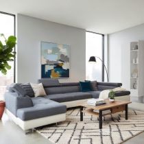 NAVY U, Canapé panoramique angle gauche convertible gigogne 2 places + 2 places +angle pouf enTissu tweed gris+ tour de caisse s