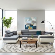 NAVY U, Canapé panoramique angle gauche convertible gigogne 2 places + 2 places +angle pouf enTissu tweed gris+ tour de caisse s