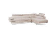 NEWTOWN, CANAPÉ D\'ANGLE FIXE, AVEC REPOSE-TÊTES EN SIMILI GRIS CLAIR, ANGLE DROITE+USB