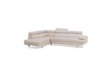 NEWTOWN, CANAPÉ D\'ANGLE FIXE, AVEC REPOSE-TÊTES EN SIMILI GRIS CLAIR, ANGLE GAUCHE +USB