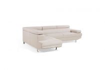 NEWTOWN, CANAPÉ D\'ANGLE FIXE, AVEC REPOSE-TÊTES EN SIMILI GRIS CLAIR, ANGLE GAUCHE +USB