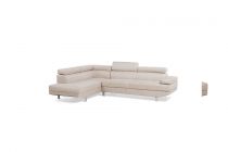 NEWTOWN, CANAPÉ D\'ANGLE FIXE, AVEC REPOSE-TÊTES EN SIMILI GRIS CLAIR, ANGLE GAUCHE +USB