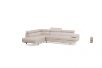 NEWTOWN, CANAPÉ D\'ANGLE FIXE, AVEC REPOSE-TÊTES EN SIMILI GRIS CLAIR, ANGLE GAUCHE +USB