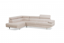 NEWTOWN, CANAPÉ D\'ANGLE FIXE, AVEC REPOSE-TÊTES EN SIMILI GRIS CLAIR, ANGLE GAUCHE +USB