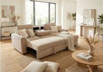 NINO, Canap&eacute; d\'angle 2 places avec m&eacute;ridienne coffre reversible. Port usb. Rabattable porte gobelet