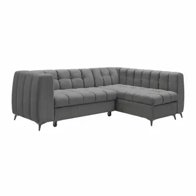 ODEON, Canap� d�angle m�ridienne r�versible convertible gigogne avec coffre de rangement en velours cotel� 