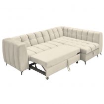 ODEON, Canapé dangle reversible convertible gigogne avec coffre de rangement en velours cotelé beige