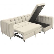 ODEON, Canapé dangle reversible convertible gigogne avec coffre de rangement en velours cotelé beige