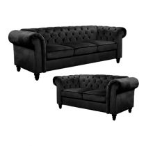 Offre  CLOUTE, Offre Canapé \'\ Chesterfield\  3 + 2 places en simili noir