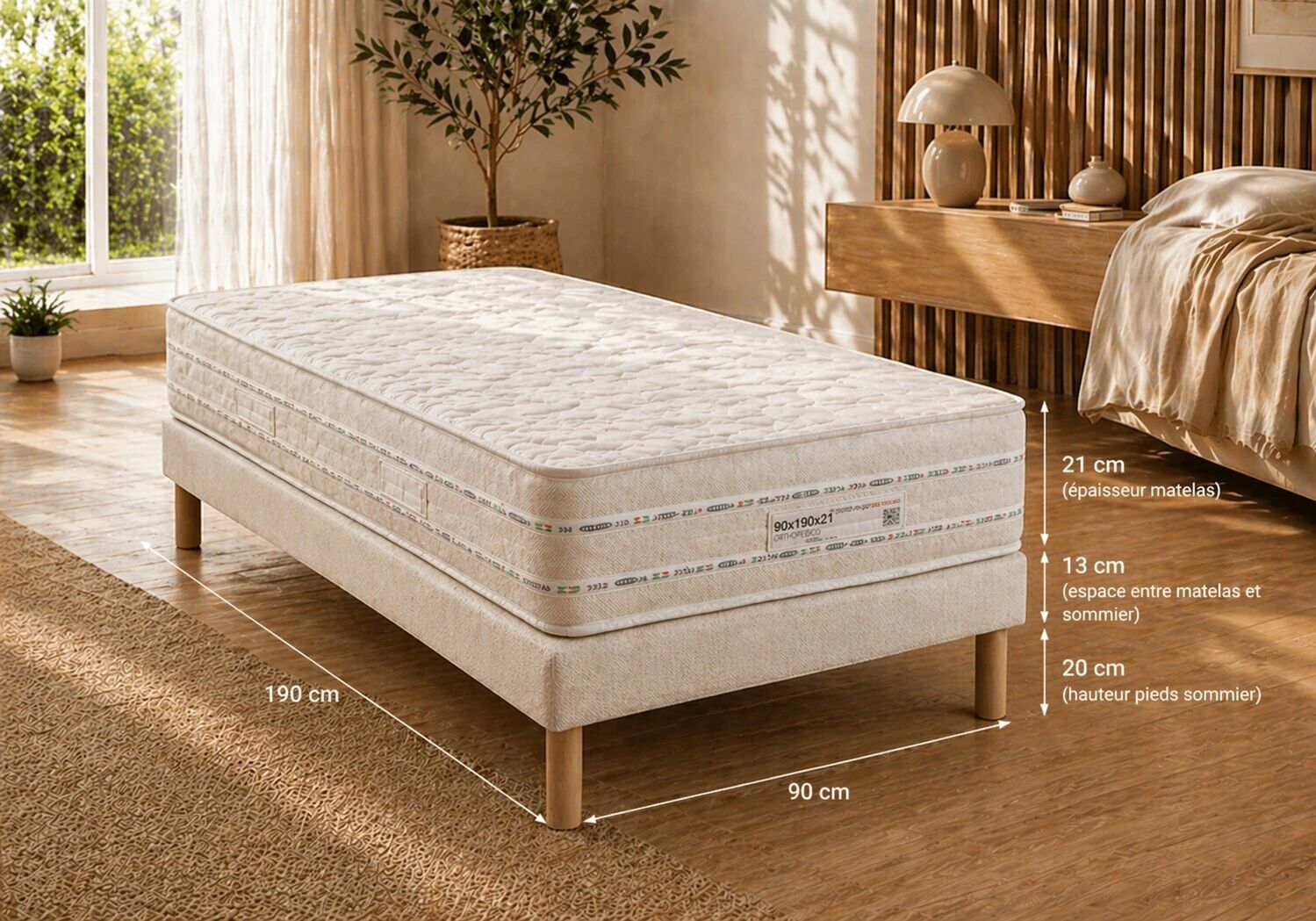 Offre, Matelas ORTHOPEDICO en mousse 21cm (toutes dimensions) + Sommier Tapissier