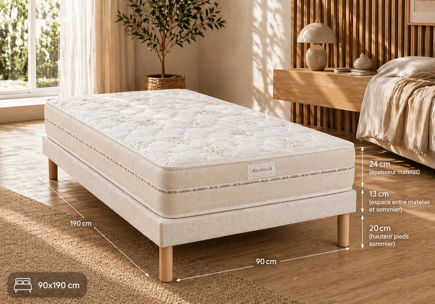 Offre Matelas ALOE SOFT en mousse &eacute;paisseur 23cm (toutes dimensions) + Sommier Tapissier