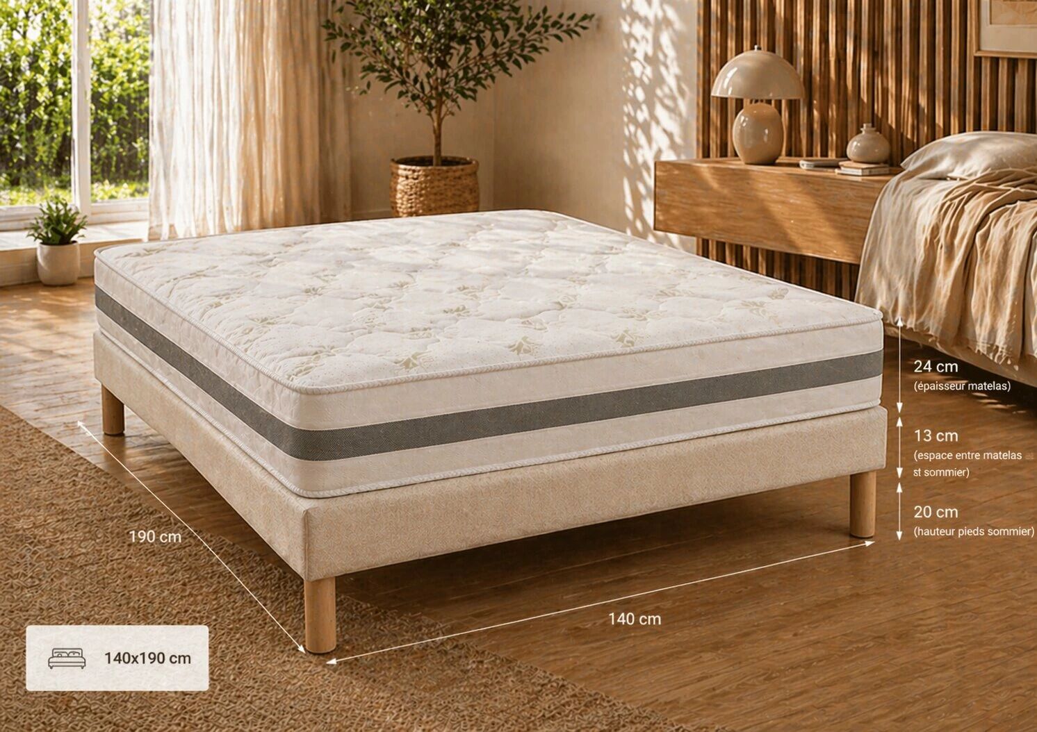 Offre Matelas GOMMA ALOE en mousse &eacute;paisseur 24cm (toutes dimensions) + Sommier Tapissier