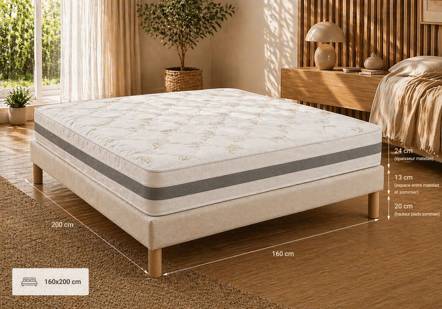 Offre Matelas GOMMA ALOE en mousse &eacute;paisseur 24cm (toutes dimensions) + Sommier Tapissier