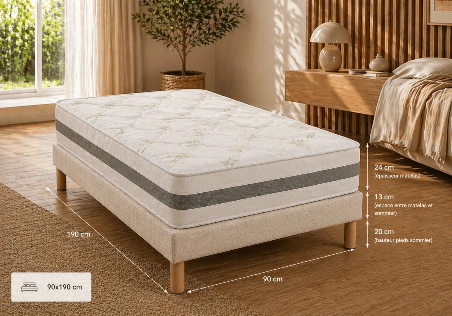 Offre Matelas GOMMA ALOE en mousse &eacute;paisseur 24cm (toutes dimensions) + Sommier Tapissier