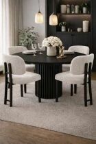 OLYMPUS Table ronde pieds style colonne + 4 Chaises Dragon Tissu Bouclette Blanc Pieds noir