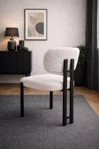 OLYMPUS Table ronde pieds style colonne + 4 Chaises Dragon Tissu Bouclette Blanc Pieds noir