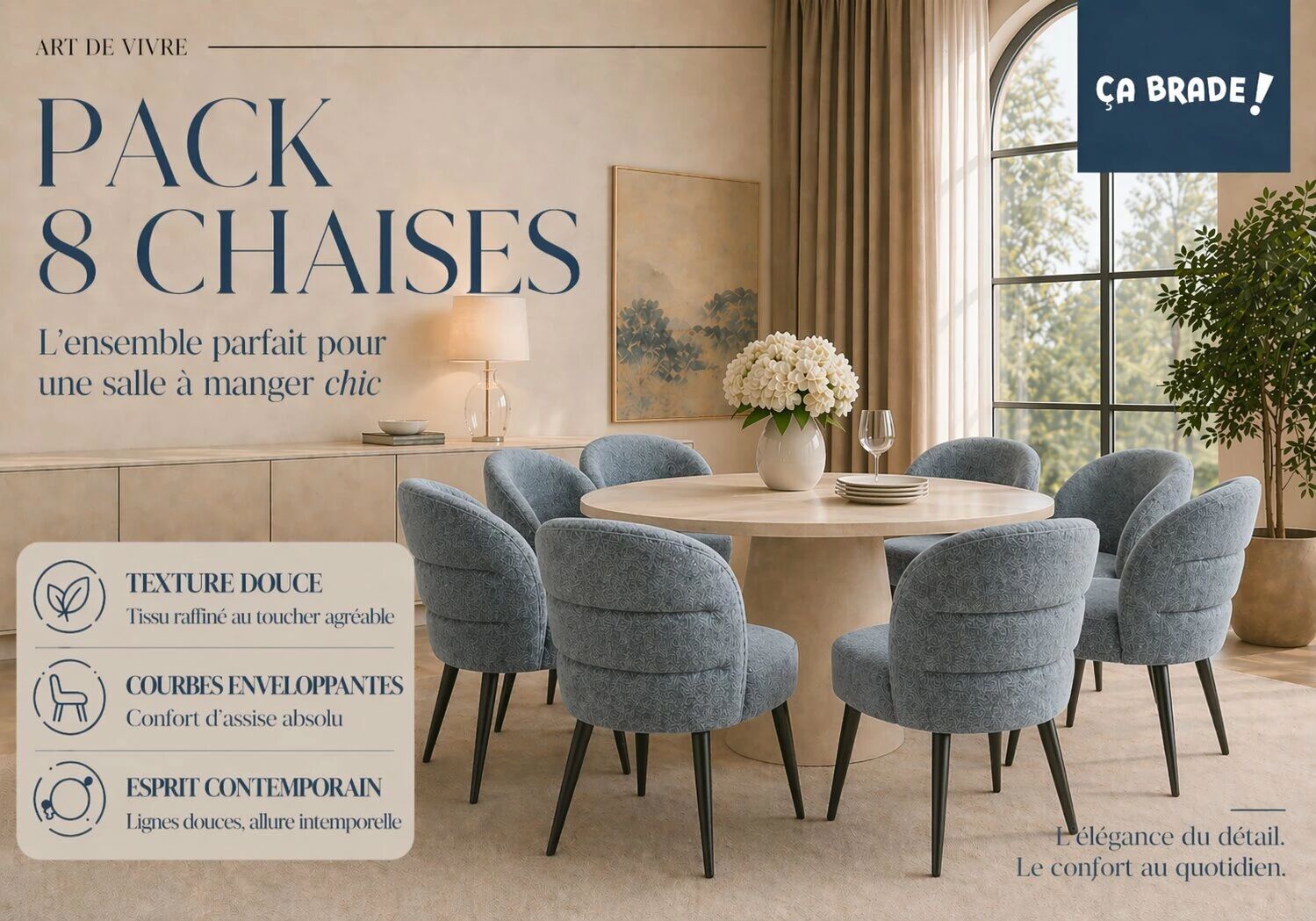 OLYMPUS Table ronde pieds style colonne + 4 Chaises Dragon Tissu Bouclette Blanc Pieds noir