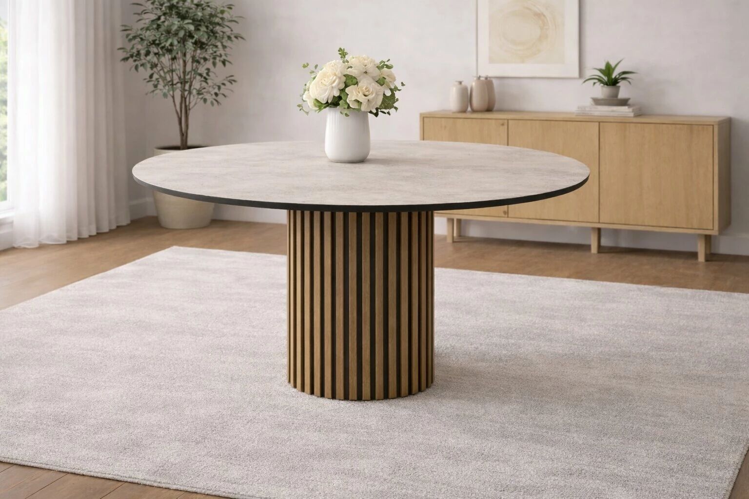 OLYMPUS Table ronde pieds style colonne 110cm (Anemon-Wood)