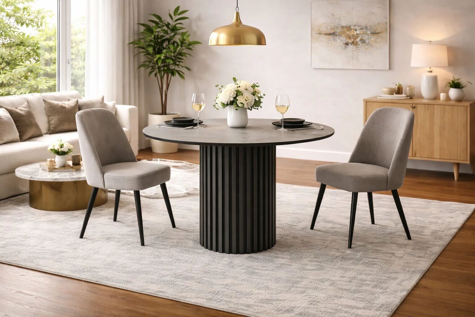 OLYMPUS Table ronde pieds style colonne 110cm(Anemon-Wood)