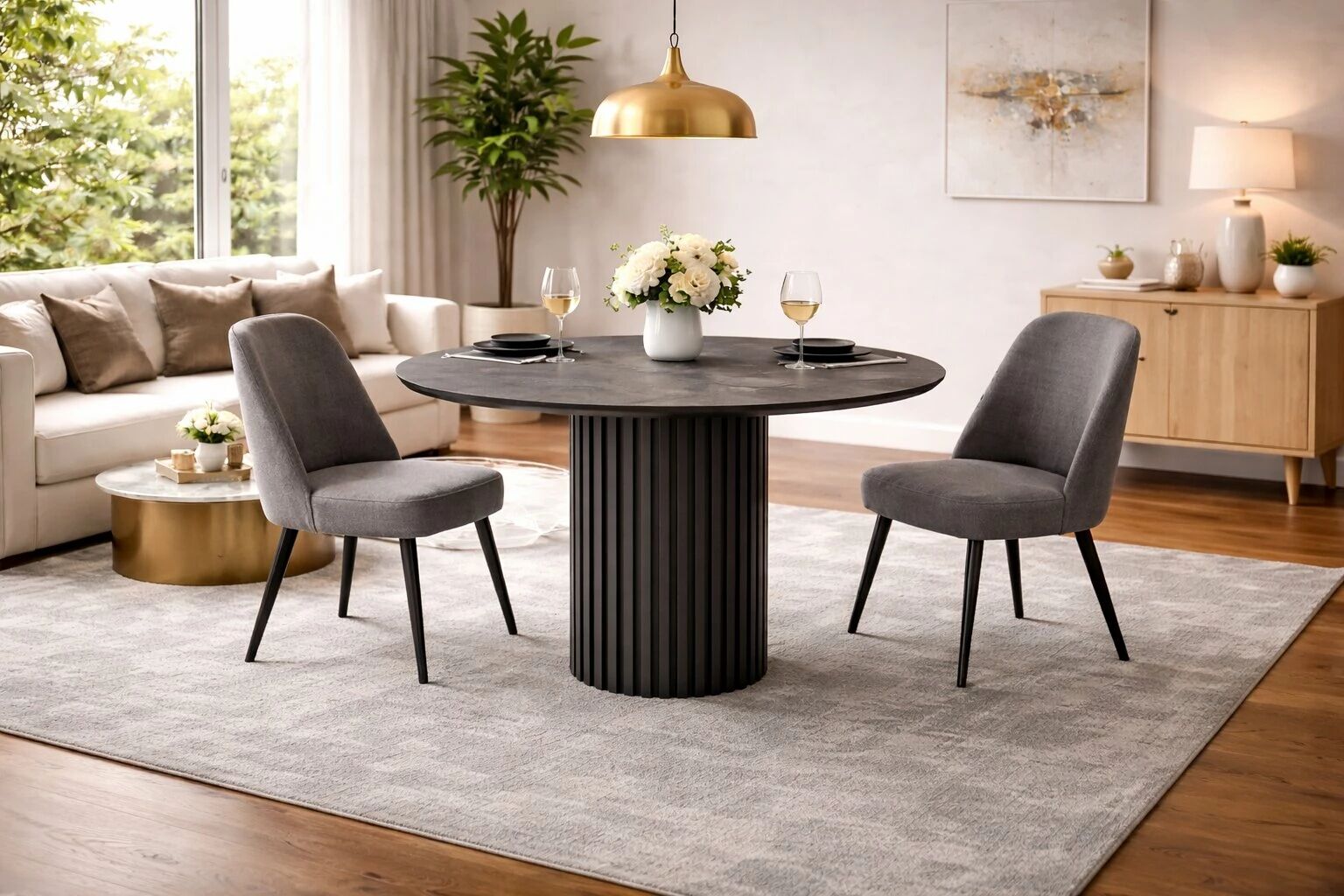 OLYMPUS Table ronde pieds style colonne 110cm(Anemon-Wood)