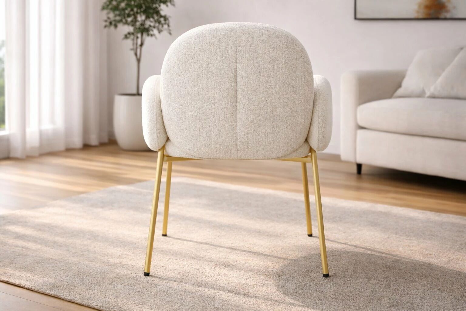 OREL Chaise de repas, Tissu CREME + Pieds m&eacute;tal dor&eacute; chrom&eacute;s.