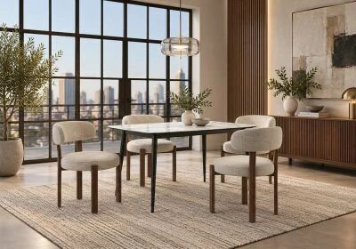 Pack YENSE, Table extensible 145/185 cm + 4 chaises JAPA ou ROUND