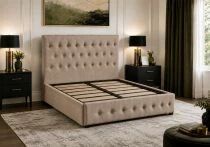 PACK ZINUS + MATELAS 140x190cm, Lit coffre en tissu boucl&eacute; avec matelas BRETAGNE en mousse haute densit&eacute;