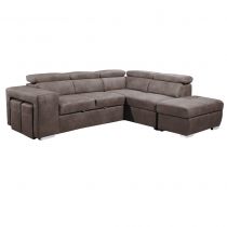 POSITANO II, Canapé d\'angle convertible gigogne 2 places + angle + pouf coffre en tissu Largo