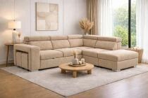 POSITANO II, Canap&eacute; d\'angle droite, convertible gigogne, Rev&ecirc;tement Velours C&ocirc;tel&eacute; 