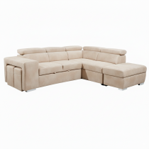 POSITANO II, Canapé d\'angle REVERSIBLE convertible gigogne 2 places + angle + pouf coffre en tissu VELOURS