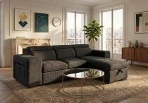 POSTO, Canap&eacute; d\'angle convertible gigogne 2 places + Chaise longue + 2 poufs, angle reversible, Rev&ecirc;tement Tissu Belfast