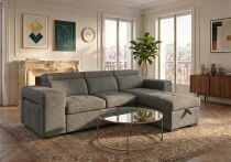 POSTO, Canap&eacute; d\'angle convertible gigogne 2 places + Chaise longue + 2 poufs, angle reversible, Rev&ecirc;tement Tissu Belfast