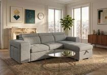 POSTO, Canap&eacute; d\'angle convertible gigogne 2 places + Chaise longue + 2 poufs, angle reversible, Rev&ecirc;tement Tissu Belfast