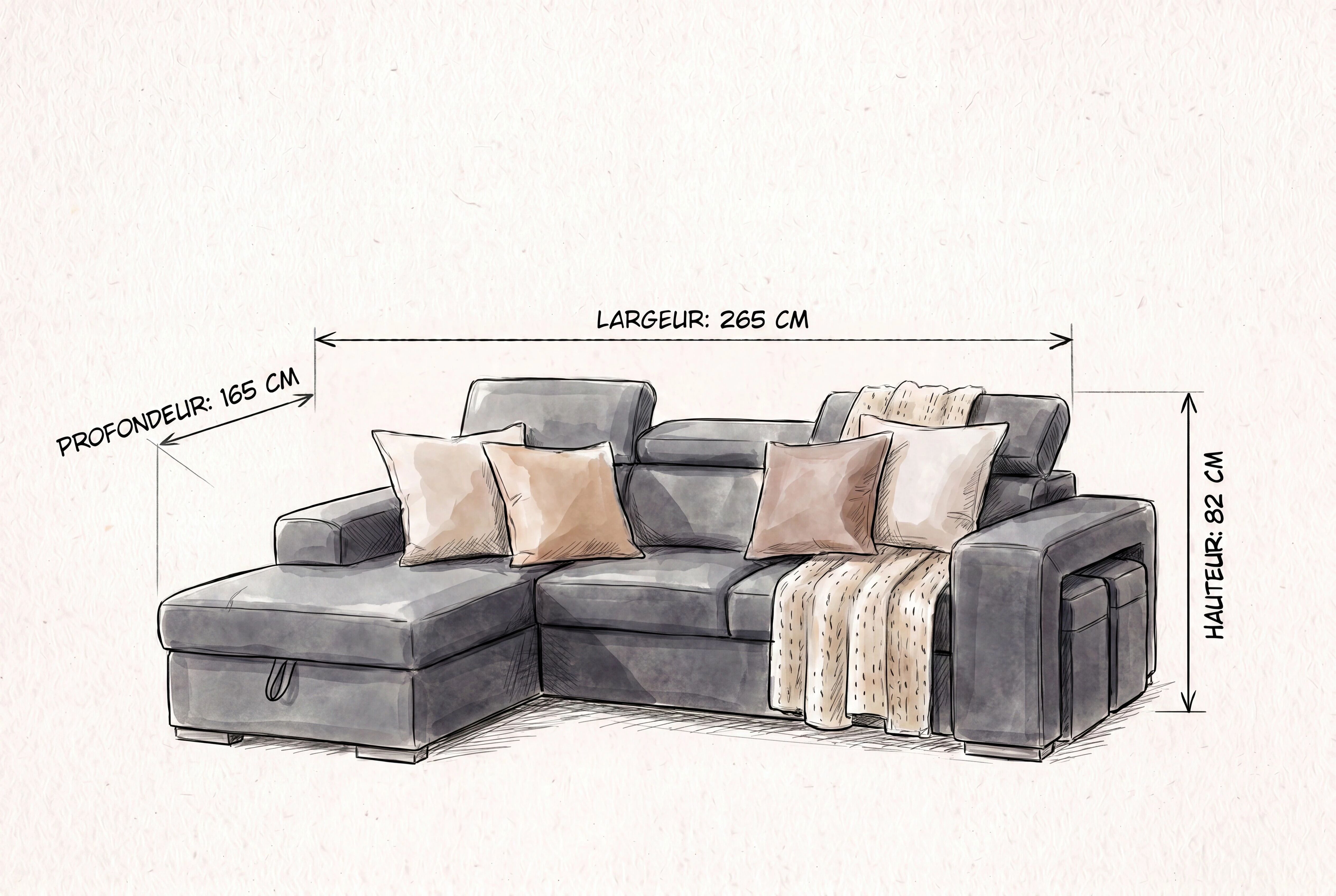 POSTO convertible gigogne 2 places angle reversible, Rev&ecirc;tement Tissu double &eacute;paisseur renforc&eacute; TEX