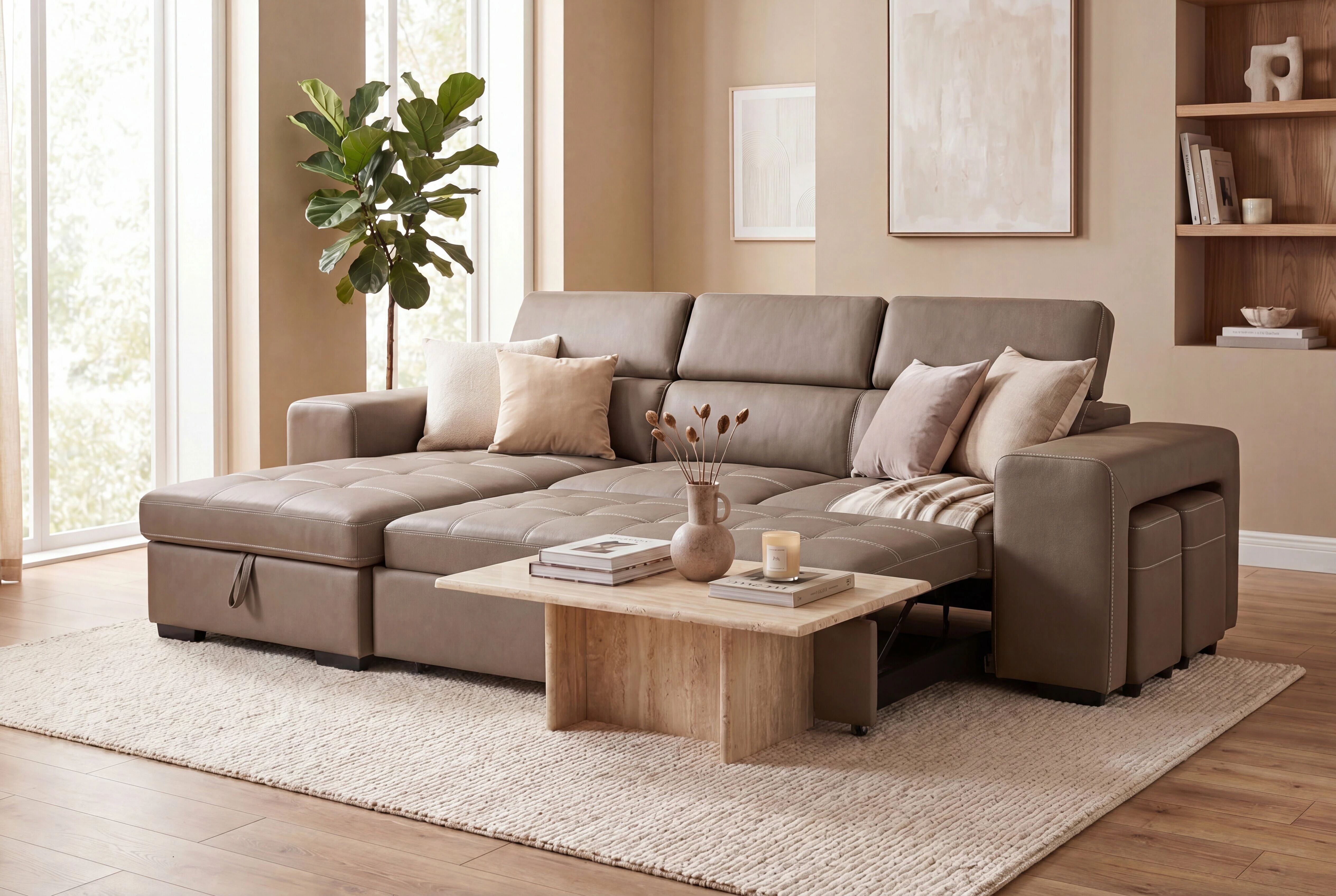 POSTO convertible gigogne 2 places angle reversible, Rev&ecirc;tement Tissu double &eacute;paisseur renforc&eacute; TEX
