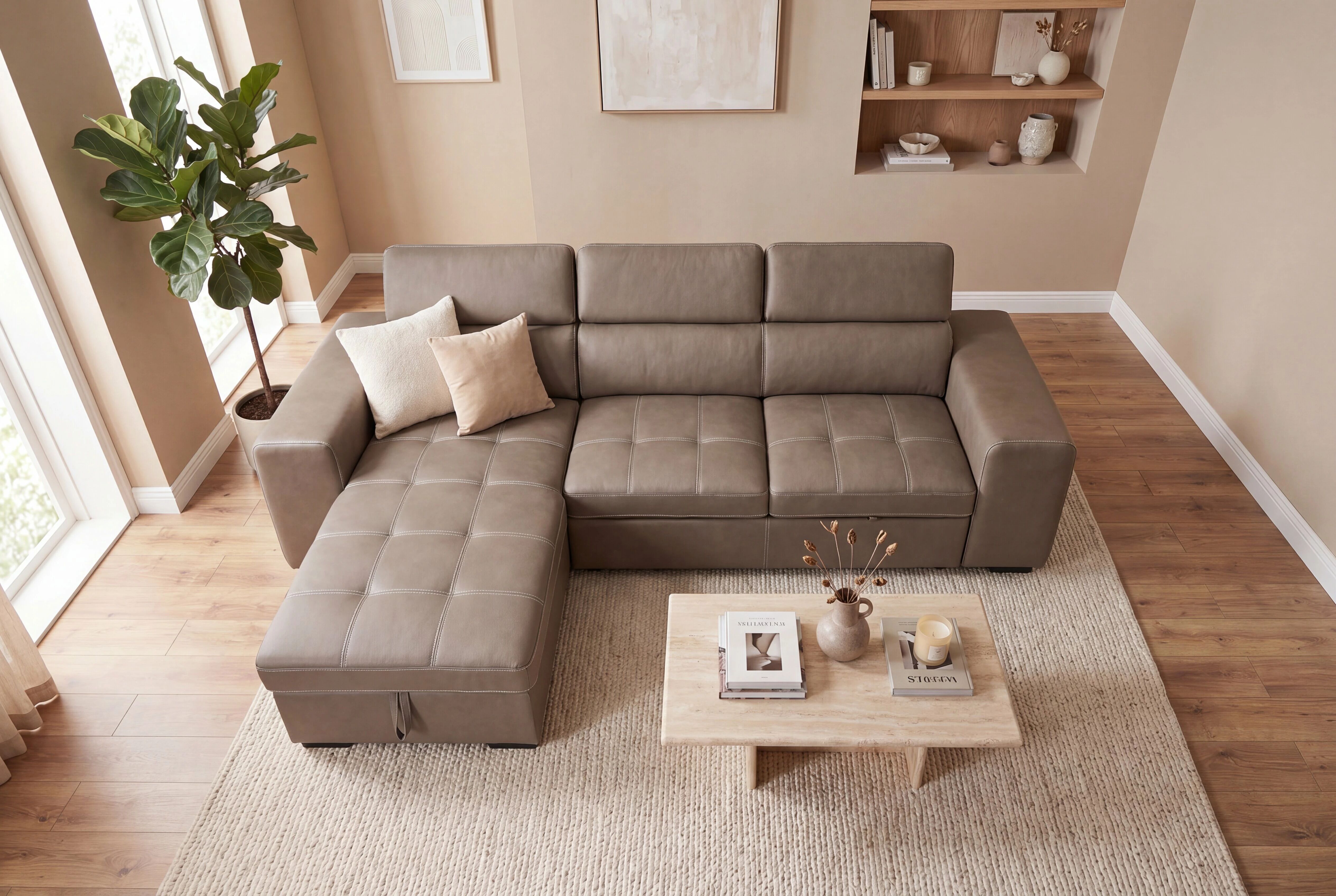 POSTO convertible gigogne 2 places angle reversible, Rev&ecirc;tement Tissu double &eacute;paisseur renforc&eacute; TEX