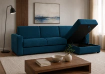 PRIMO22 CORNER, Canap&eacute; d\'angle couchage 140cm convertible pour usage quotidien, rev&ecirc;tement Velours (Tiffany)