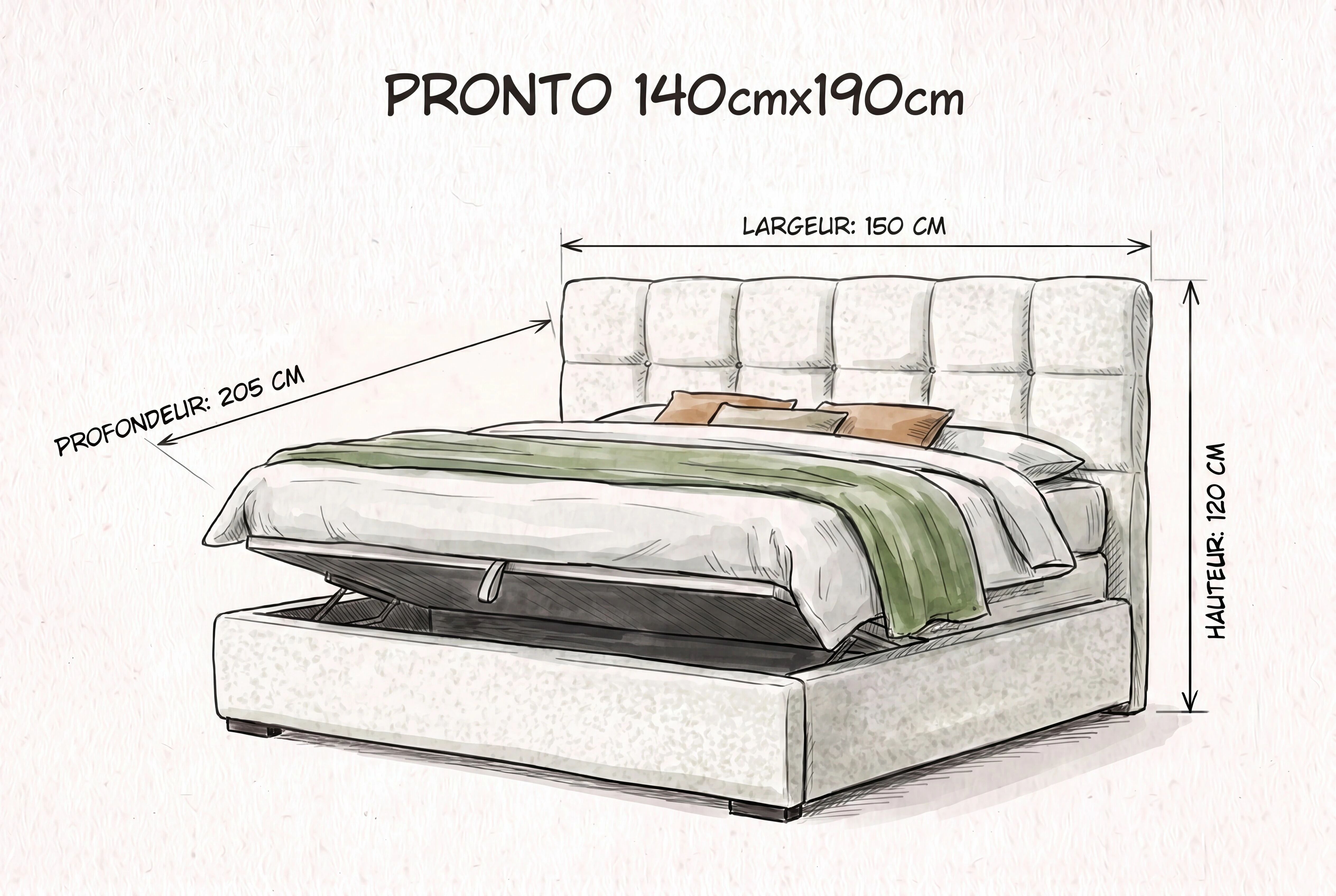 PRONTO, Lit coffre en tissu boucl&eacute;