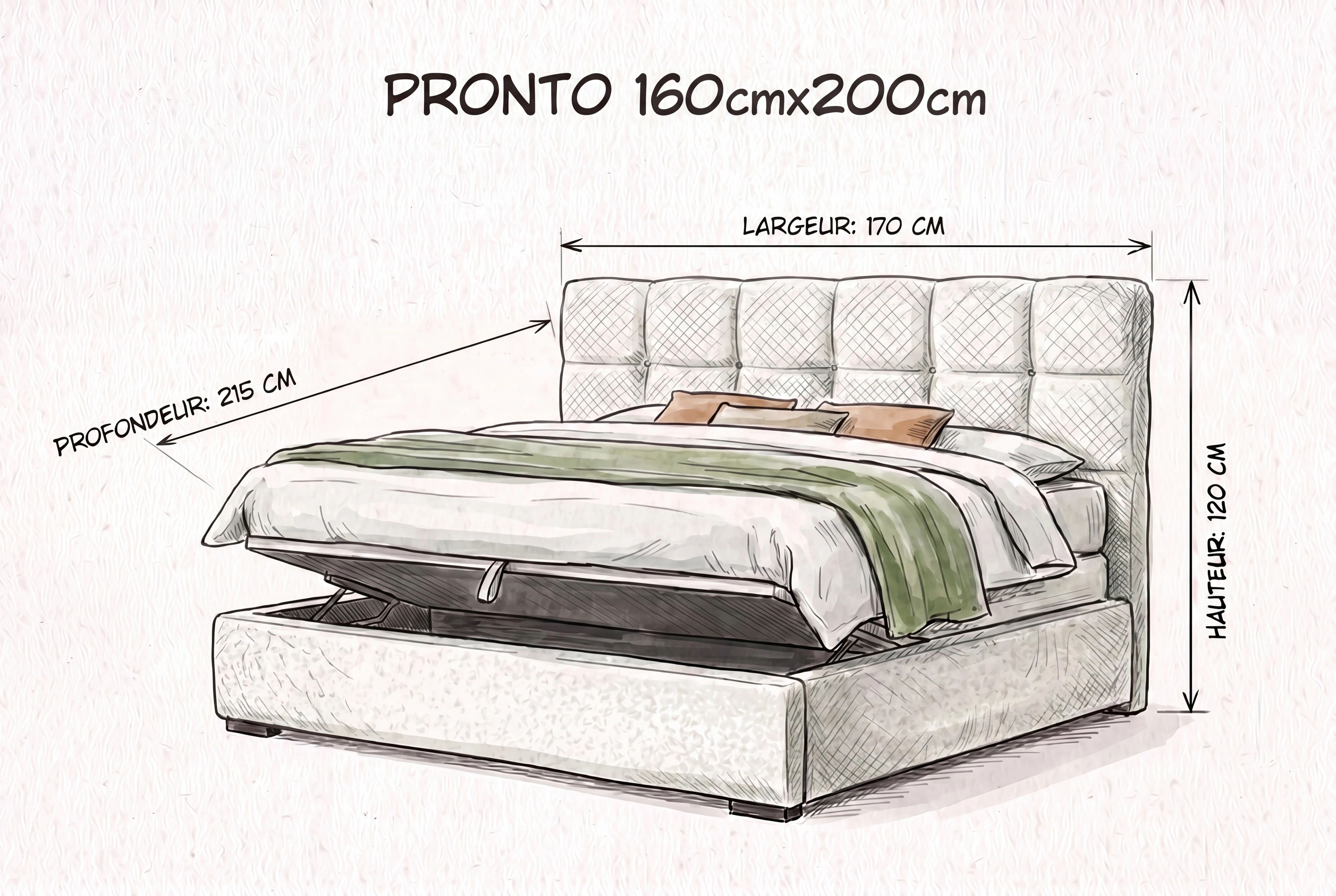 PRONTO, Lit coffre en tissu boucl&eacute;