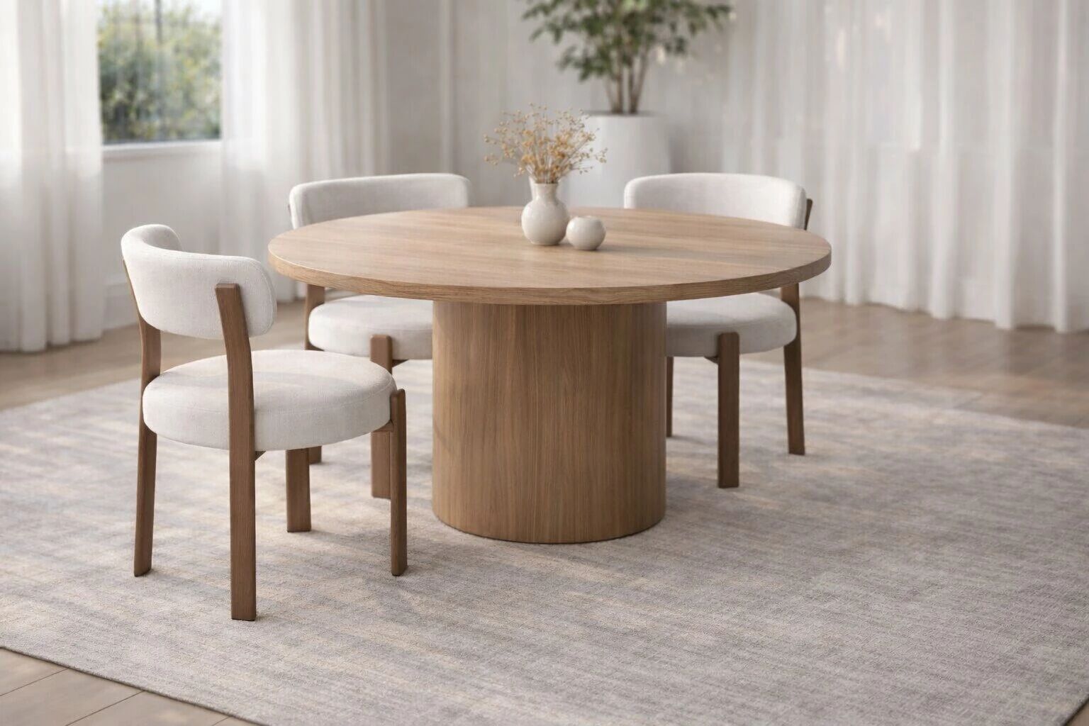 ROUND chaise CREME + Pieds Metal Imitation BOIS