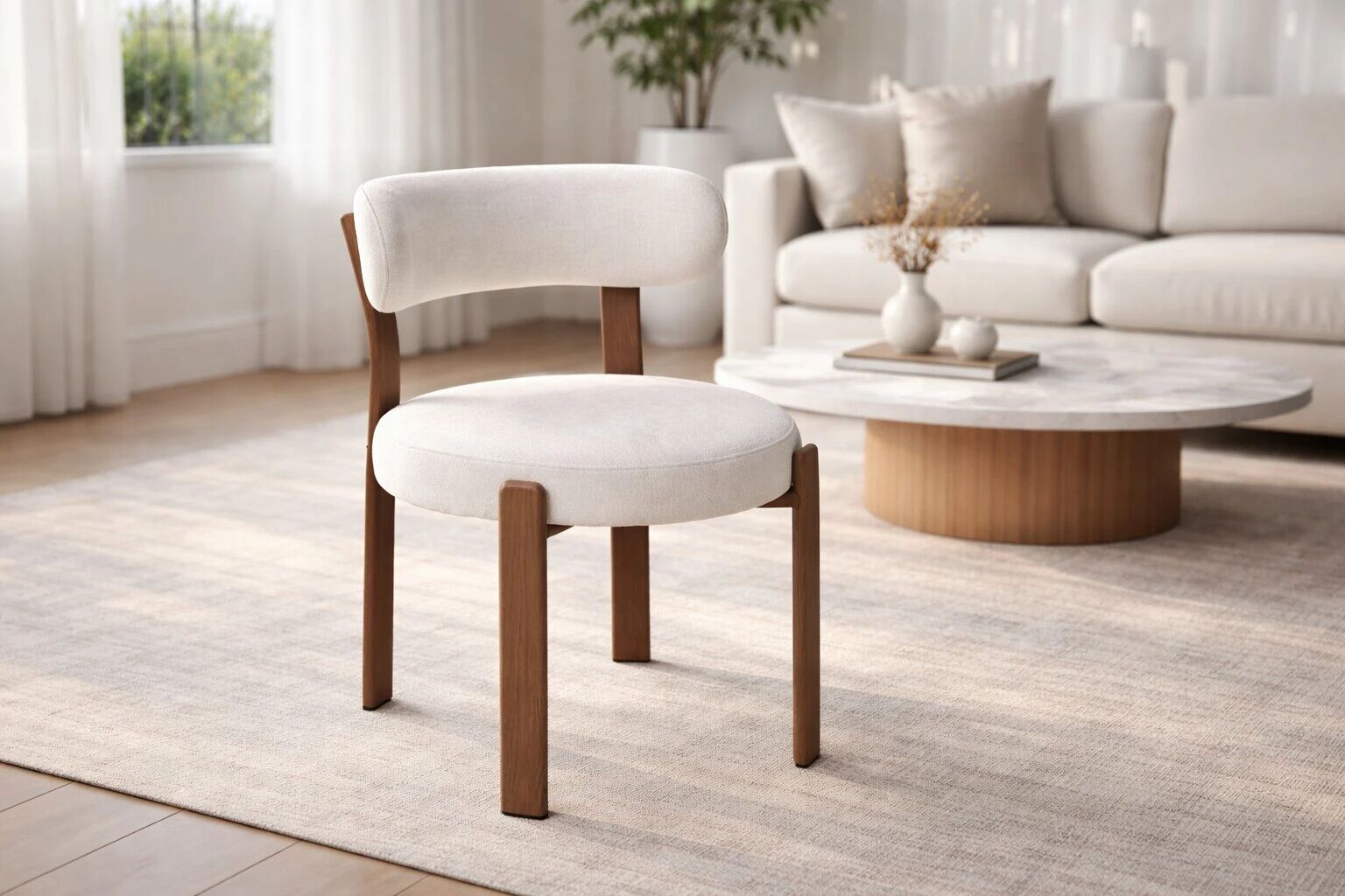 ROUND chaise CREME + Pieds Metal Imitation BOIS